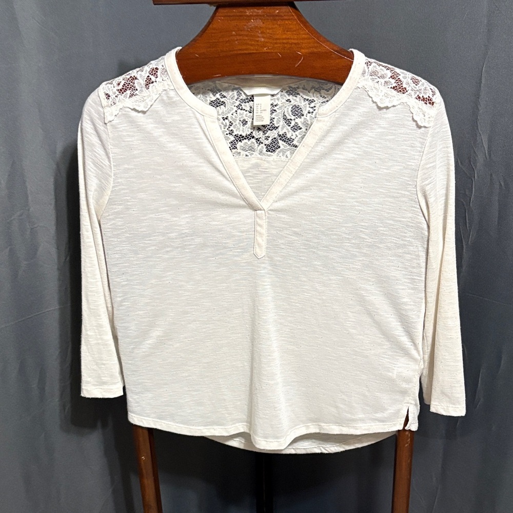 H&M Cream Lace Detail Long Sleeve Top